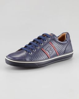 N1V87 Bally Perforated Leather Logo Sneaker, Navy