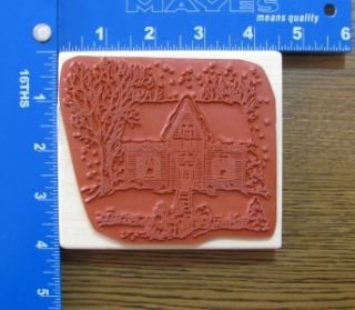 Holly Pond Hill Rubber Stamp XL Christmas Winter Snowy House Scene New