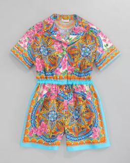 Z0VDX Dolce & Gabbana Printed Poplin Short Jumpsuit, Sizes 4 6