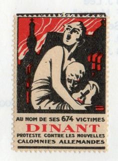 Belgium/France WWI DINANT MINT Label   PROTESTE CONTRE Les CALOMNIES