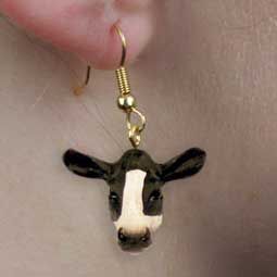 description new holstein cow dangle head earring pair animal head is 3