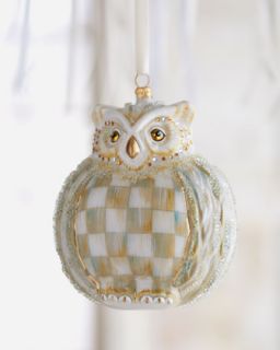 MacKenzie Childs Parchment Check Owl Christmas Ornament   Neiman