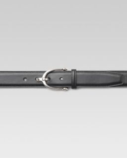 Stirrup Buckle Leather Belt, Black