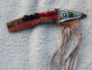 Nice Hide Crow Indian Beaded Minature Sword Case Trade Cloth Montana