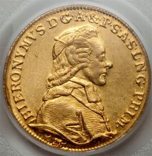1786 M austria Salzburg Hieronymus Gold Ducat PCGS AU 55