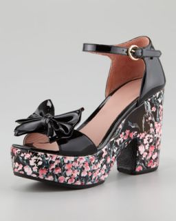 X1F09 RED Valentino Lily of the Valley Bow Patent Chunky Heel Sandal