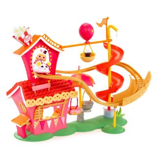 Playset includes a rollercoaster, zip line, swings, and slide for