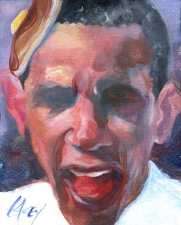 Painting Barack Obama Side Pancake Open Mouth Portrait Political Art