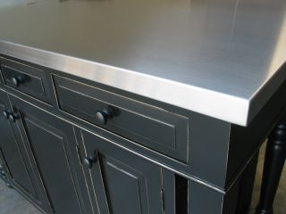 52 Distressed Black Kitchen Island Stainless Steel Counter Top