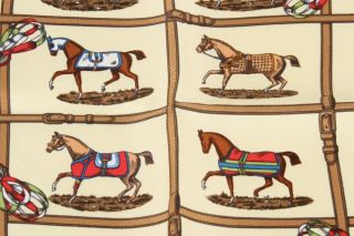 Hermes Gold Silk Equestrian Print Pocket Square Scarf