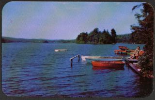 Boat Dock Main Highland Lake Vernon NJ Postcard 50s
