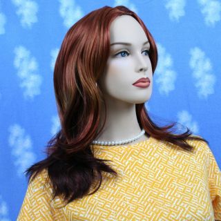 Long Straight Copper Red Wig and Blonde Highlights D1583