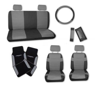 Superior Faux Leather Grey Blk Car Seat Covers Set w Grey Tattoo Floor