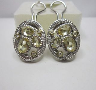 Judith Ripka Canary Quartz Diamond 18K YG and Sterling Silver Earrings