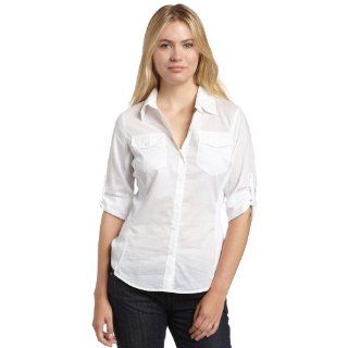 Calvin Klein Womens Roll Sleeve Shirt With Knit Panels