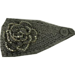 Headwrap Winter Gray Soft Crochet Headband Flower Rhinestone Knit Ear