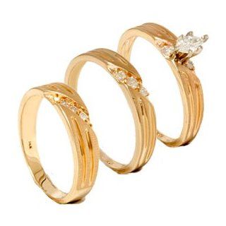 1/4 CT Diamond Matching Trio Engagement Wedding Ring Set