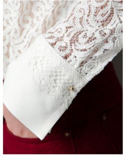Women Sexy Lace Patchwork Perspective Long Sleeve Shirt Blouses 3771