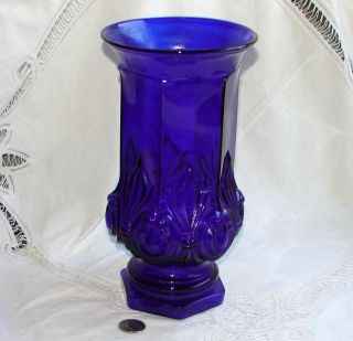 Tiara Cobalt Blue Glass Queen Anne VASE, 10 Tall