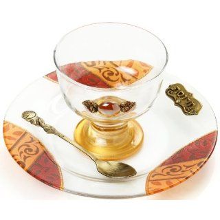 Glass Charoset Dish with Spoon, Tray, Plaque and Leaves