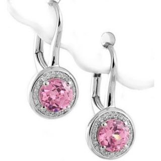 Hot Pink Quartz Diamond 14k White Gold Leverback Drop Dangle Earrings