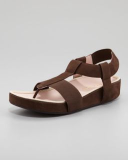 X1FZD Taryn Rose Elastic Leather Thong Sandal, Teak Brown