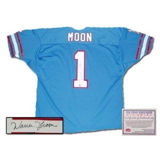Warren Moon Autographed/Hand Signed Blue Jersey