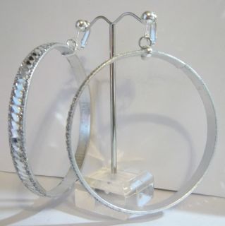 Clip on 3 Laser Cut Silver Glitter Hoop Earrings J199 Juicebox Jewels