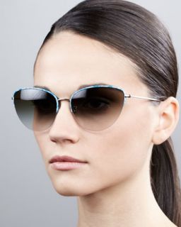 kiley semi rimless cat eye sunglasses turquoise silk $ 310