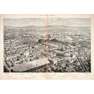 1886 Wood Engraved Map Ancient Rome Colosseum Circus