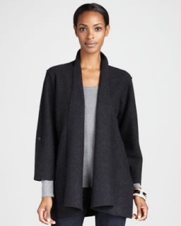T5P83 Eileen Fisher Lightweight Boiled Wool Coat, Charcoal