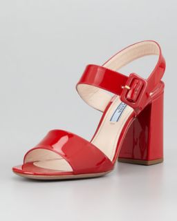Patent Open Toe Buckle Sandal, Red