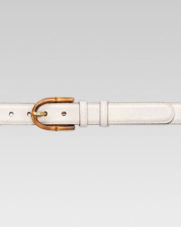N232H Gucci Bamboo Buckle Leather Belt, White