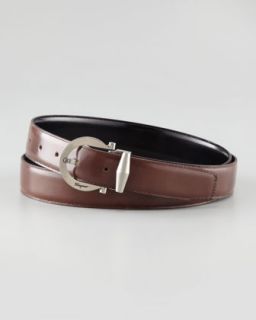 Salvatore Ferragamo Pebbled Reversible Leather Belt   