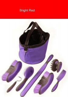  Grips Red 8 Piece Grooming Kit with Tote Bag Horse Tack Equine