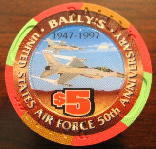 Ballys Casino Chip USAF Air Force F 16 Fighter Las Vegas 50th