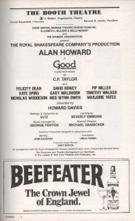  Playbill 11/1982 Alan Howard Felicity Dean David Howey Booth Theatre