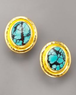 Y0R6S Gurhan Oval Turquoise Post Earrings