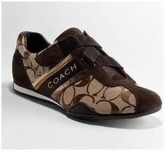 Coach Khaki Signature Jacquard Brown Suede Gold Womens Jenny Sneakers