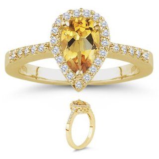 25 Cts Diamond & 2.38 Cts Citrine Ring in 18K Yellow Gold 10.0