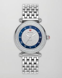 Michele Stainless Steel/Blue Caber Pave Diamond Watch Head & Bracelet
