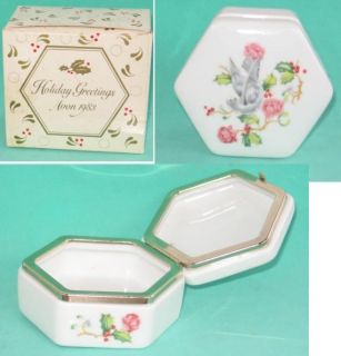 Mint In Box TWO Holiday Greetings Avon 1983 Jewelry Trinket Box