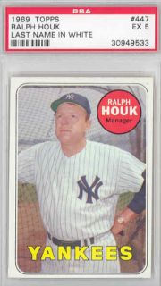 1969 Topps BB 447 Ralph Houk Yankees PSA 5 White Letter Scarce
