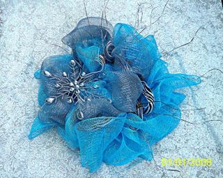  Large Deco Mesh Blue and Silver Holiday Wreath