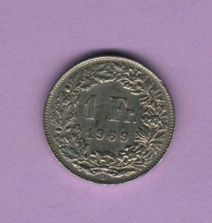 1969 1 Fr Franc Switzerland Helvetia Coin