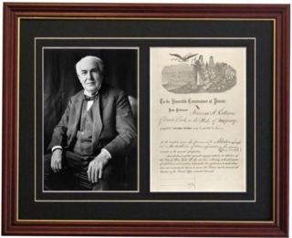 Thomas Alva Edison Light Bulb Patent Document Autograph