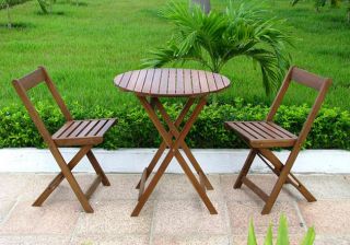  Wood Stained Teak Bistro Set Table Chairs Furniture Home Garden Patio