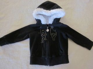 EUC Infant Girls Roxy Jacket Fleece Hoodie Black w Silver stitching 12