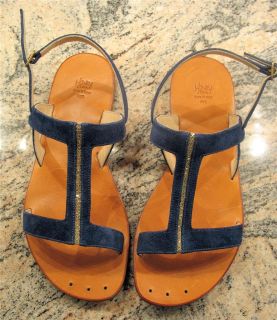 Henry Cuir Cervino Pann Naturale Blue Suede Strappy Sandal 1836A New $