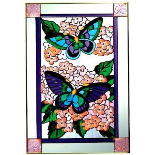 Butterflies Blue on Hydrangea Vertical Art Glass Panel